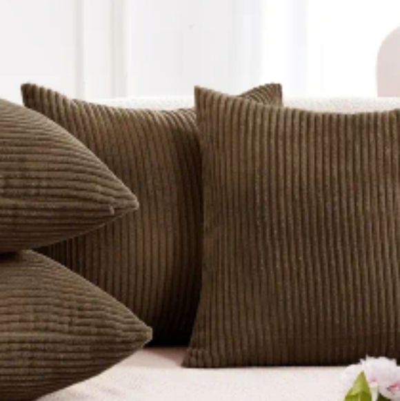 3/$30 Set Of 2 Brown Corduroy Throw Pillow Set 20"X20" - Picture 2 of 6